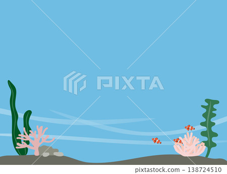 海底景象插圖,包括海藻和珊瑚。 海底景象插圖,包括海藻和珊瑚。 138724510