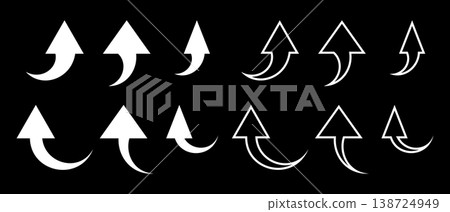 Curved upward arrows icon set. White pointers on black background. Vector illustration Curved upward arrows icon set. White pointers on black background. Vector illustration 138724949