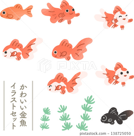 可愛的風格化金魚套裝向量插圖 | 日式風格素材，適用於夏季節日和撈金魚活動 138725050