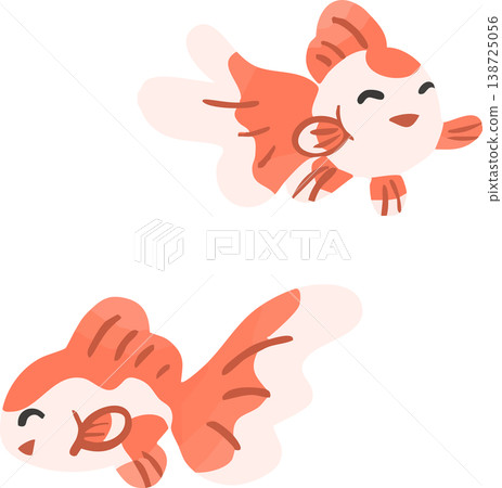 Cute goldfish character illustration, flat vector | Japanese-style material usable for summer festivals and goldfish scooping 138725056