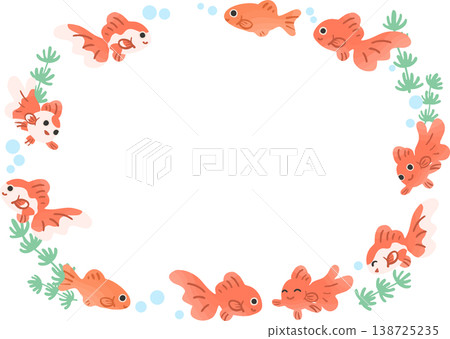 Cute goldfish circular frame, transparent background vector | Japanese-style design material for icons, logos, and badges 138725235