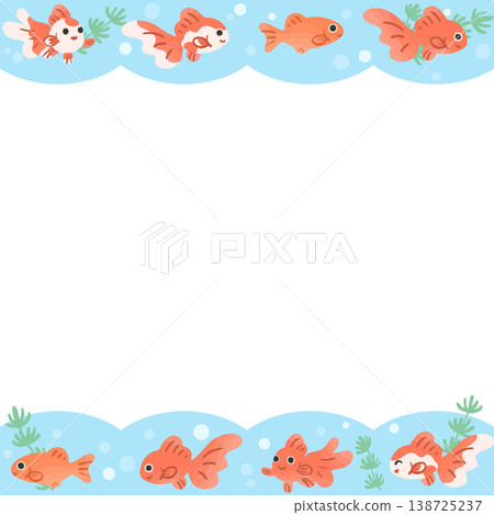 可愛的金魚裝飾邊框，透明背景向量圖 | 日式設計素材，相容於正方形。 138725237
