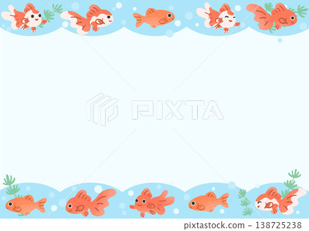 可愛的金魚裝飾邊框背景向量圖 | 橫版日式風格設計素材 138725238