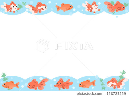 Cute goldfish decorative frame with transparent background vector | Horizontal Japanese-style design material Cute goldfish decorative frame with transparent background vector | Horizontal Japanese-style design material 138725239