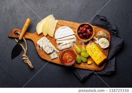 Cheese board with olives and honey Cheese board with olives and honey 138725330