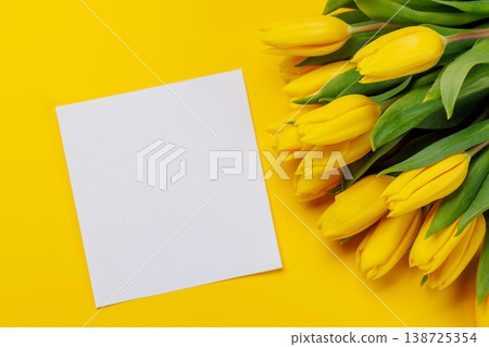 Yellow tulips on yellow background 138725354