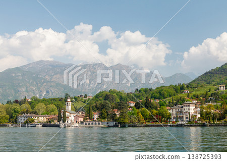 Varenna village with mountains on Lake Como Italy 138725393