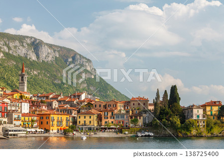 Varenna waterfront with bell tower Lake Como Italy Varenna waterfront with bell tower Lake Como Italy 138725400