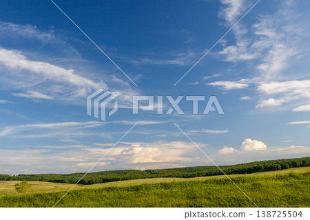 Summer landscape with green meadows and sky Summer landscape with green meadows and sky 138725504