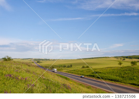 Summer landscape with green meadows and sky Summer landscape with green meadows and sky 138725506
