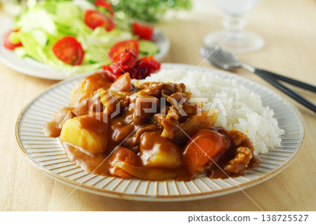 Curry and rice and vegetable salad Curry and rice and vegetable salad 138725527