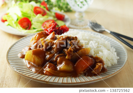 Curry and rice and vegetable salad Curry and rice and vegetable salad 138725562