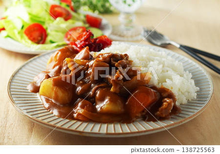 Curry and rice and vegetable salad Curry and rice and vegetable salad 138725563