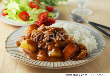Curry and rice and vegetable salad Curry and rice and vegetable salad 138725569
