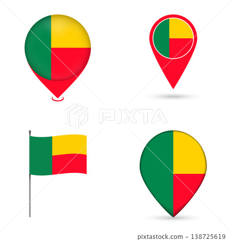 Benin Flag Map Pin Icons Set Collection. Benin Flag Map Pin Icons Set Collection. 138725619