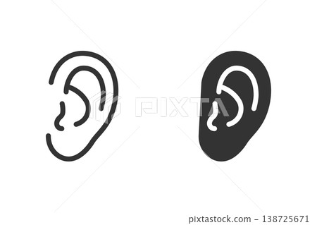 Simple illustration icon of a human ear, line art/silhouette. Simple illustration icon of a human ear, line art/silhouette. 138725671