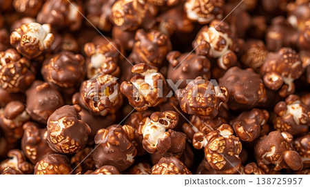 Dark chocolate-coated popcorn sits in a bowl, perfect for sharing at a gathering or enjoying during a film. A tasty treat for all snack lovers Dark chocolate-coated popcorn sits in a bowl, perfect for sharing at a gathering or enjoying during a film. A tasty treat for all snack lovers 138725957