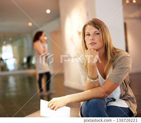 Portrait, creative and a woman at a gallery for art, exhibition or looking at culture creativity. Young, weekend a girl or person at a museum for paintings, drawings or collection on display Portrait, creative and a woman at a gallery for art, exhibition or looking at culture creativity. Young, weekend a girl or person at a museum for paintings, drawings or collection on display 138726221