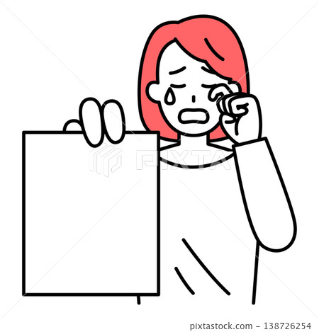 一名年輕女子一邊哭泣一邊展示文件 一名年輕女子一邊哭泣一邊展示文件 138726254