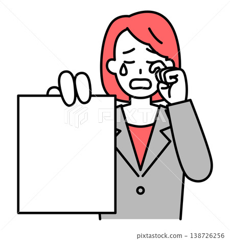 A woman in a suit crying while showing documents. A woman in a suit crying while showing documents. 138726256