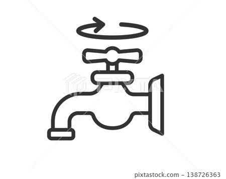 An illustration (line drawing) of a water-saving icon showing a faucet being turned off. An illustration (line drawing) of a water-saving icon showing a faucet being turned off. 138726363