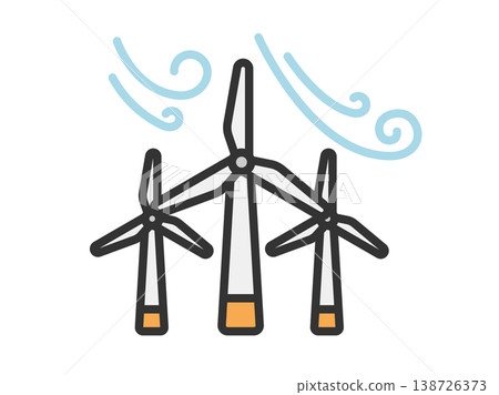 Wind power generation icon (line drawing, color) illustration Wind power generation icon (line drawing, color) illustration 138726373