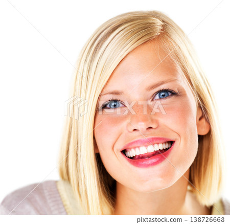 Woman, portrait and smile in studio for skincare, natural beauty and makeup on white background. Person, face and female with happiness for cosmetics, facial treatment and wellness, self care or joy Woman, portrait and smile in studio for skincare, natural beauty and makeup on white background. Person, face and female with happiness for cosmetics, facial treatment and wellness, self care or joy 138726668