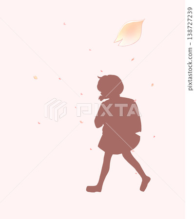 A first-grade girl walking with a schoolbag on her back (silhouette) A first-grade girl walking with a schoolbag on her back (silhouette) 138727239