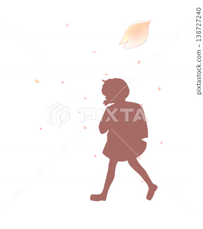 A first-grade girl walking with a schoolbag on her back (silhouette) A first-grade girl walking with a schoolbag on her back (silhouette) 138727240