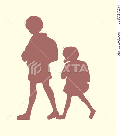 Silhouettes of a boy and a girl walking side by side Silhouettes of a boy and a girl walking side by side 138727257