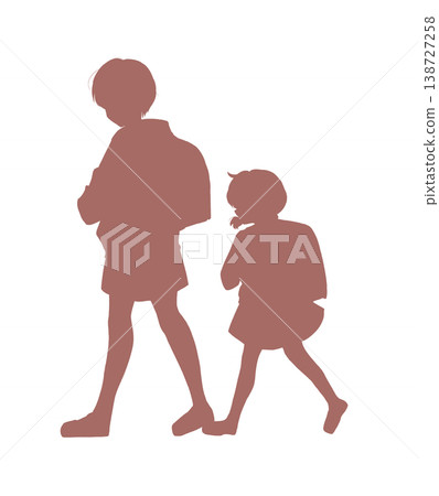 Silhouettes of a boy and a girl walking side by side Silhouettes of a boy and a girl walking side by side 138727258