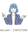 一位女商務人士舉起手指解釋某事的向量插圖。 138727280