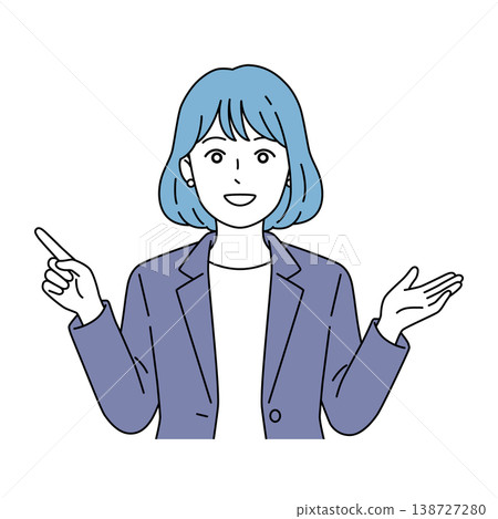 一位女商務人士舉起手指解釋某事的向量插圖。 一位女商務人士舉起手指解釋某事的向量插圖。 138727280