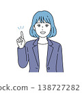 一位女商務人士舉起手指解釋某事的向量插圖。 138727282