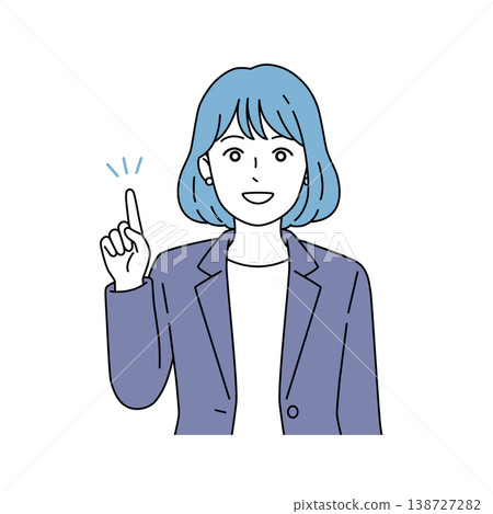 一位女商務人士舉起手指解釋某事的向量插圖。 138727282