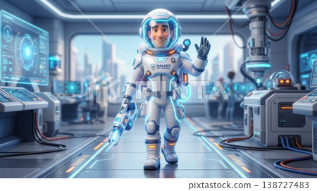 Futuristic galaxy pest control astronaut waving 138727483