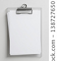 Transparent Acrylic Clipboard With White Papers on Clean Minimal Background Flat Lay 138727650