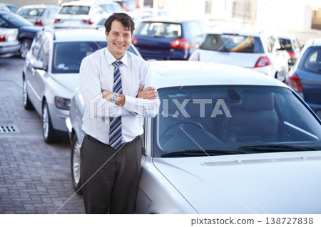 Portrait, luxury and a man arms crossed at a dealership for car sale in a commercial parking lot. Business, smile and automobile trade with a happy young salesman outdoor for transport service Portrait, luxury and a man arms crossed at a dealership for car sale in a commercial parking lot. Business, smile and automobile trade with a happy young salesman outdoor for transport service 138727838