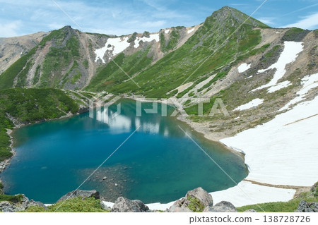A mountain pond filled with deep blue water A mountain pond filled with deep blue water 138728726