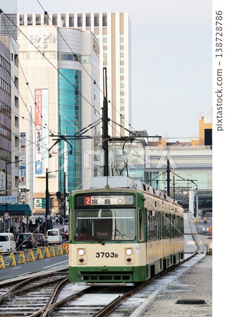 A Hiroshima Electric Railway streetcar running near Hiroshima Station. A Hiroshima Electric Railway streetcar running near Hiroshima Station. 138728786