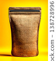 Eco-Friendly Burlap Packaging Pouch on Vibrant Yellow Background for Modern Design Generative AI 138728996