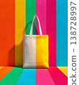 Colorful Shopping Tote Bag Against Vibrant Striped Background for Retail and Design Generative AI 138728997