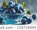 Fresh Blueberries in Glass Bowl with Dew Drops and Leaves Perfect for Healthy Summer Recipes Generative AI 138728999