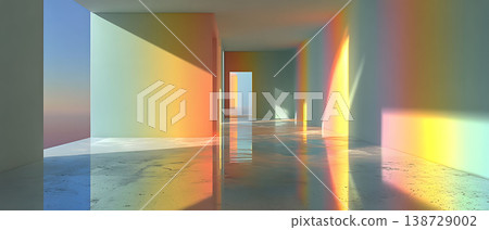 Colorful Sunlit Hallway with Rainbow Lighting Effects for Interior Design Inspiration Generative AI 138729002