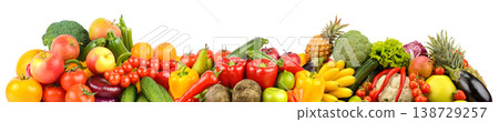 Fresh Colorful Assortment of Fruits and Vegetables on White Background Fresh Colorful Assortment of Fruits and Vegetables on White Background 138729257