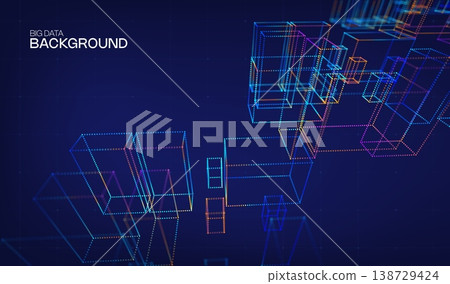 Technology cube abstract for background data 3d and science graphic research. Scientific dot digital for geometry visualization presentation and system chemical object. Technology design business. 138729424