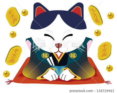 Good fortune in business! An auspicious illustration of a bowing "Fukusuke cat" and a thousand-ryo gold coin. Good fortune in business! An auspicious illustration of a bowing "Fukusuke cat" and a thousand-ryo gold coin. 138729481