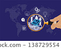 Artificial intelligence for business concept. AI business productivity, Innovative technology machine learning, digital strategy. Hand holding magnifying glass focus on AI chips. 138729554