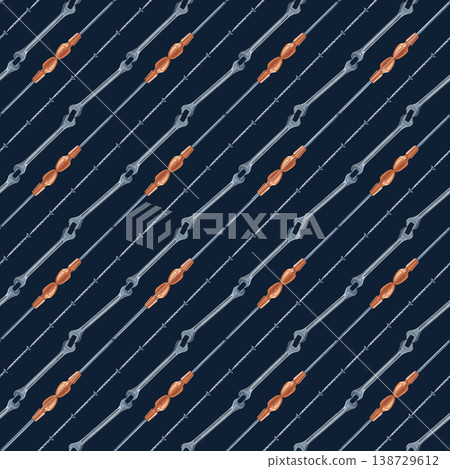 Diagonal seamless template with screwdrivers, wrenches and self-tapping screws. Watercolor illustration of metalworking tools on a dark blue background. A realistic seamless template for the design of Diagonal seamless template with screwdrivers, wrenches and self-tapping screws. Watercolor illustration of metalworking tools on a dark blue background. A realistic seamless template for the design of 138729612