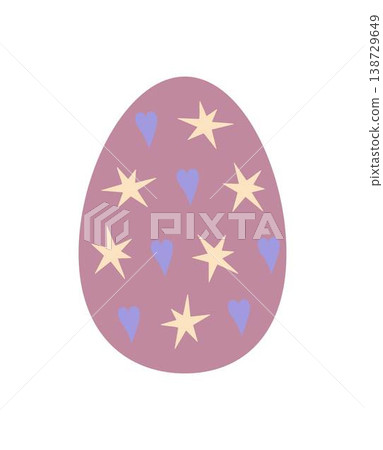 Easter egg decorated with hearts, stars holiday symbol, colorful flat style hand drawn vector illustration for springtime celebration decor, greeting cards, invitations, banners, web design Easter egg decorated with hearts, stars holiday symbol, colorful flat style hand drawn vector illustration for springtime celebration decor, greeting cards, invitations, banners, web design 138729649